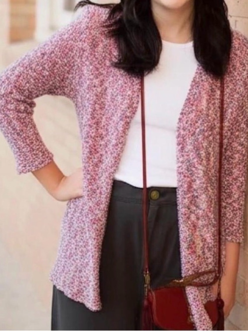 NWT J.Jill Cozy Open-Front Marled Cardigan - Pink Mix . Size M